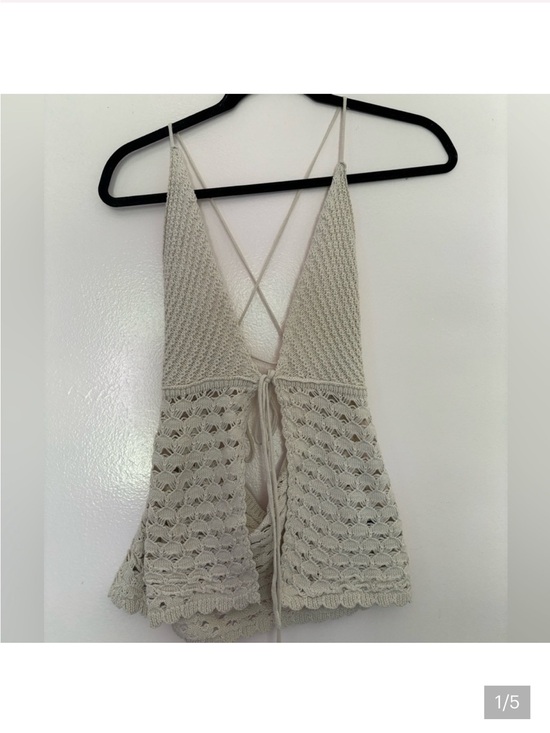 Shein Tops - Crochet front tieOpen-Back Halter Top in Light Beige Sz M EUC